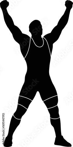 wrestling champion silhouette triumphant pose, ultimate victory, athletic power, isolated on transparent background