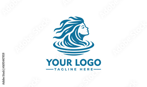 Stylized logo featuring a woman with flowing hair emerging from water, ideal for a spa or wellness brand.