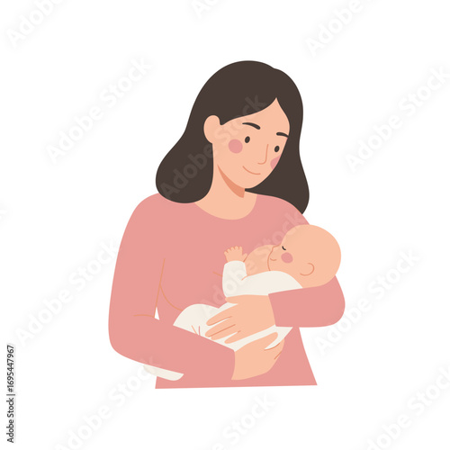 Caring Mother Feeding Her Baby in a Cradle