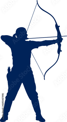 archer silhouette focused, poised, aiming for precision and victory, isolated on transparent background