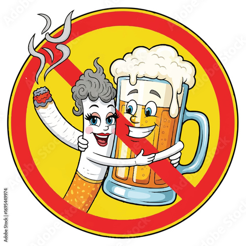 No smoking and drinking together, a graphic design with a prohibition sign.