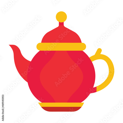 Traditional asian tea pot illustration with decorative elements and floral accents
