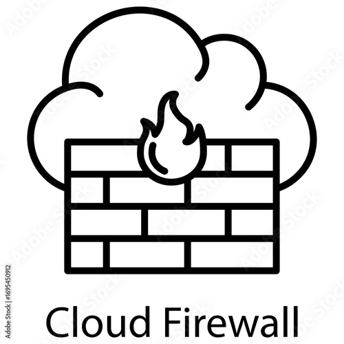 Cloud Firewall Outline Style. Vector Illustration For Graphic Design