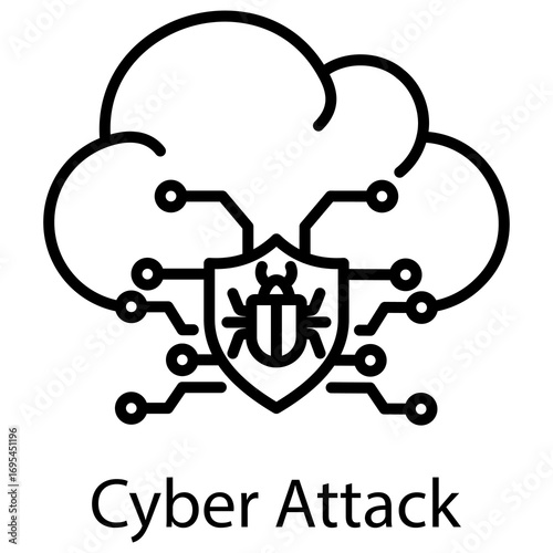 Cyber Attack Outline Style. Vector Illustration For Graphic Design
