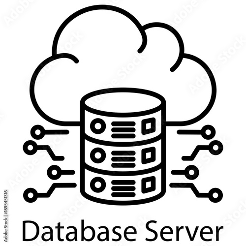 Database Server Outline Style. Vector Illustration For Graphic Design