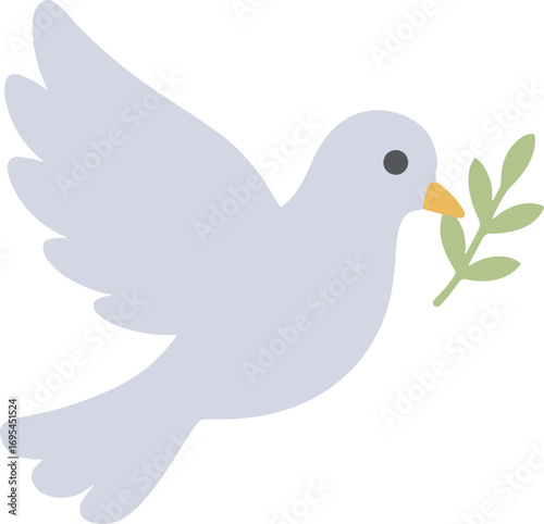 Flat Style Cute Dove with Olive Branch Illustration Graphic Asset