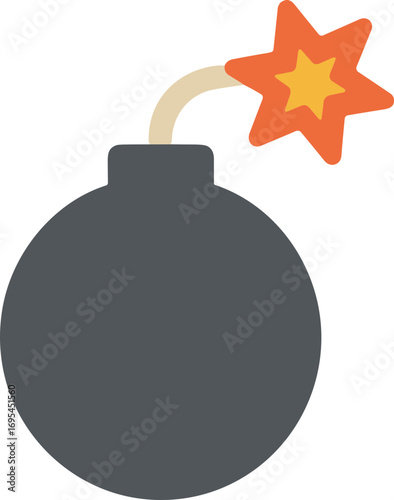 Simple Flat Style Bomb with Burning Fuse Icon Design Element