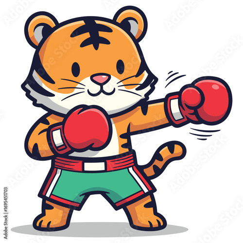 Cute Cartoon Tiger Boxer Ready to Fight Vector Illustration for Children's Design