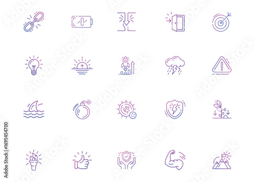 Gradient SWOT Analysis Icons Set – Strength, Weakness, Opportunity, Threat Vector Symbols