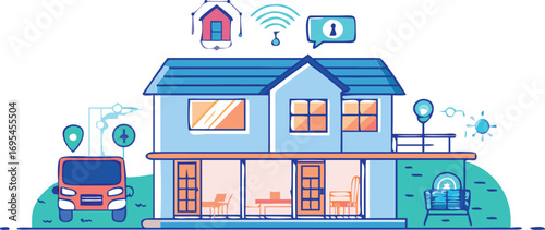 A contemporary house equipped with smart home devices, illustrating connectivity to the internet for enhanced living.