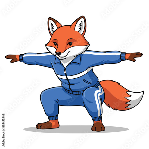Cartoon Fox Character in Tracksuit Performing Yoga Pose for Sport and Wellness Concepts