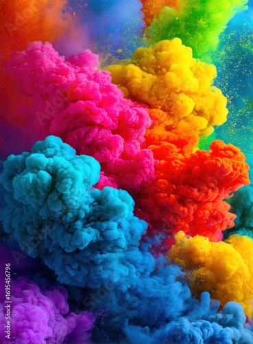 Vibrant, swirling bursts of colorful powders create a mesmerizing and abstract design, perfect for backgrounds and artistic visuals