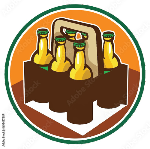 Six-pack of beer bottles in a cardboard carrier.