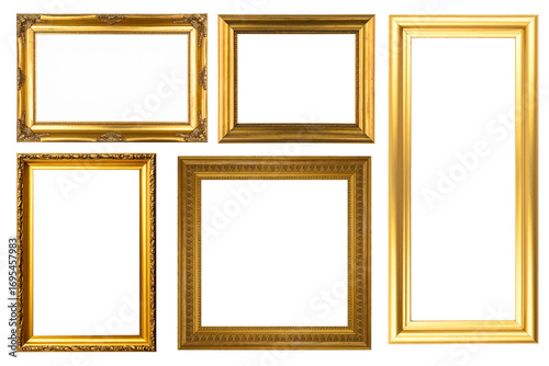 collection of vintage gold and wood picture frame, isolated on white