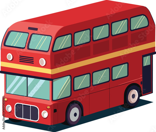 A vibrant red double-decker bus on a clean white background.