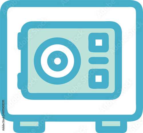 Icon of a blue safe box, representing storage and safeguarding of important items.