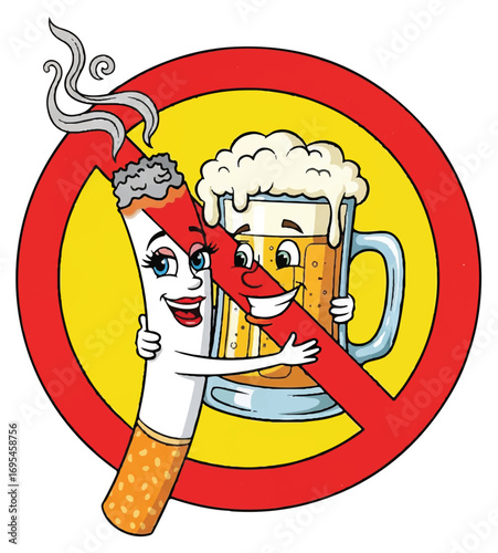 Prohibition sign against smoking and drinking alcohol.