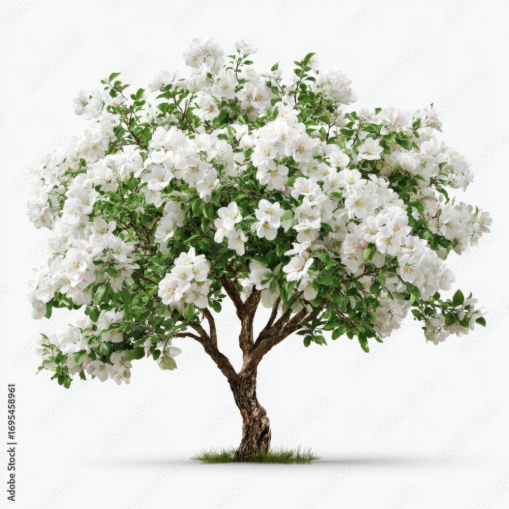 Fototapeta premium Lush white flower tree on white background