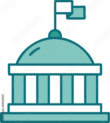 A building with a flag flying above, representing its purpose or ownership.