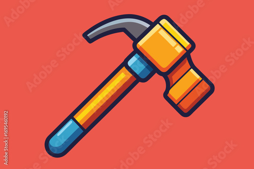 A hammer symbol on a striking red background.