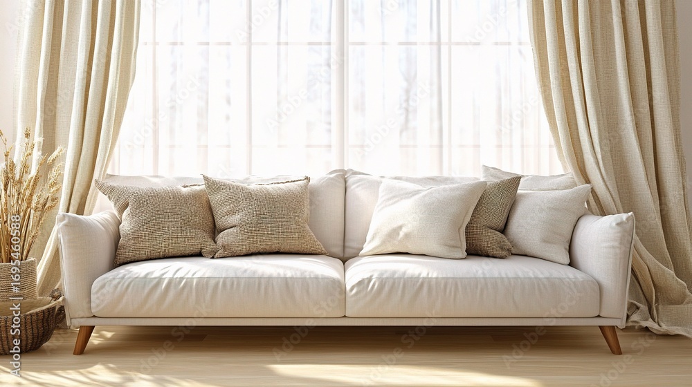 Fototapeta premium Minimalist sofa in a modern living room, embodying simplicity and calm elegance.