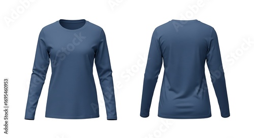 3D mockup of a indigo blue color of woman long sleeve t-shirt