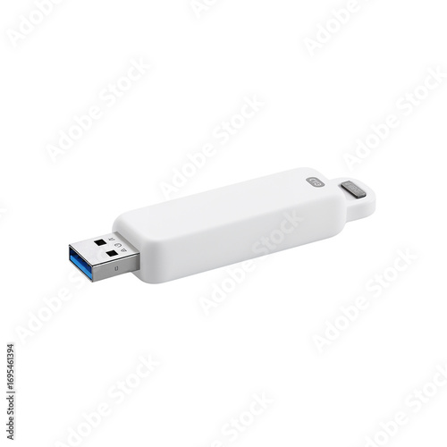 Sleek white usb flash drive against a contrasting dark backdrop showcases portable data storage