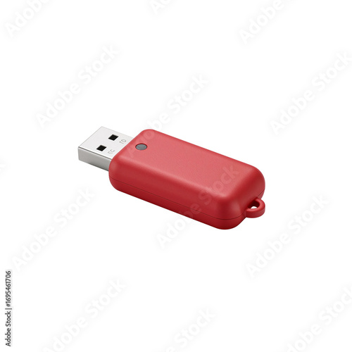 A vivid red usb drive contrasts sharply against a stark black backdrop for storing data