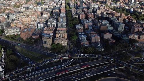 Bogota's northern area taken from the sky, with its characteristic buildings and its usual traffic