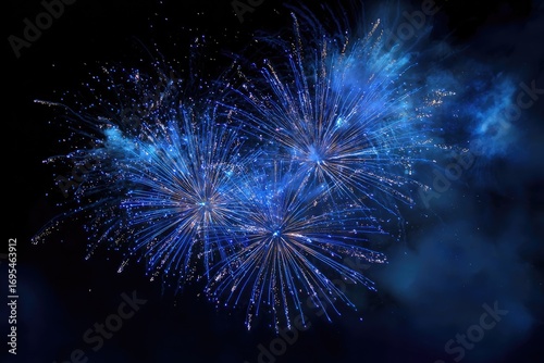 Blue fireworks burst in night sky