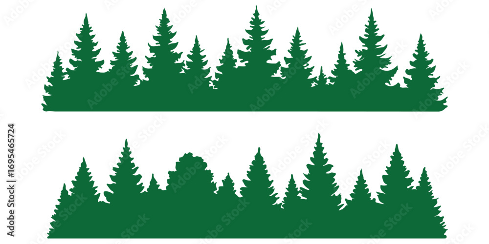 Fototapeta premium Set of tree line forest trees silhouette