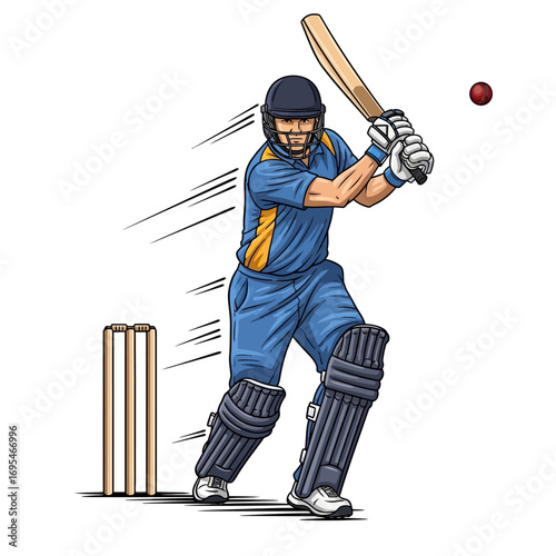 Dynamic cricket player ready to strike the ball with power and precision at the stadium, offering action and sports excitement for your project
