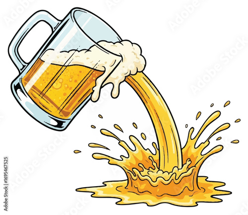 Beer pouring from a mug, creating a splash.