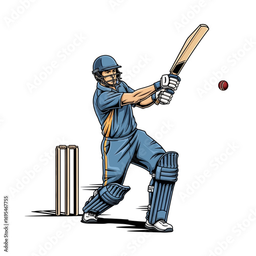 Dynamic cricket batter hitting ball with power and precision during intense match, perfect for sports brand marketing and athletic campaigns!