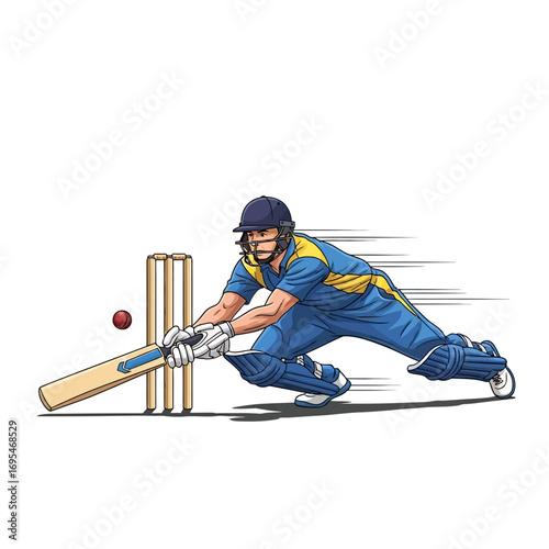 Dynamic cricket batsman in action hitting ball towards boundary with intense focus and determination during a match