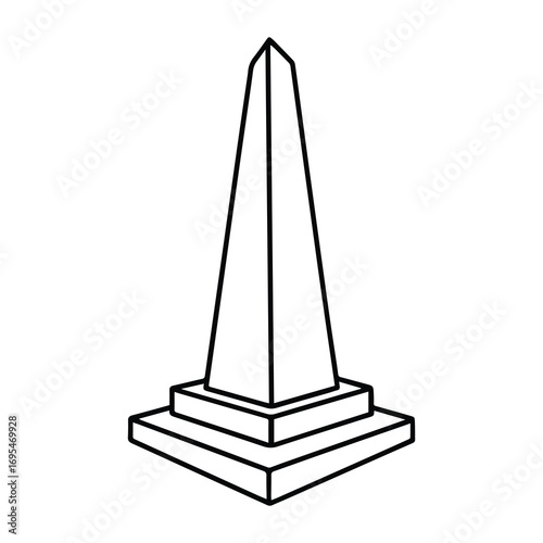 Obelisk monument line art, black outline, vector and illustration