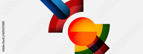 Abstract colorful design features curved shapes, vibrant hues, dynamic composition. Modern graphic element suggests energy, movement, creativity.