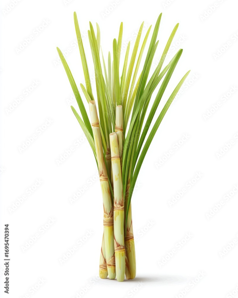 Fototapeta premium Fresh sugarcane stalks, vibrant green leaves
