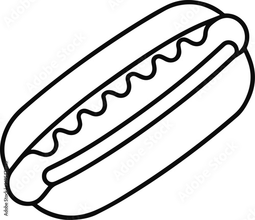 hot dog line art, black outline, vector and illustration
