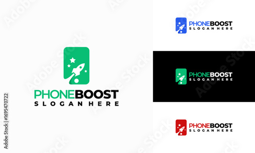Modern Phone Booster logo with rocket symbol, Elegant Fast Phone logo template vector