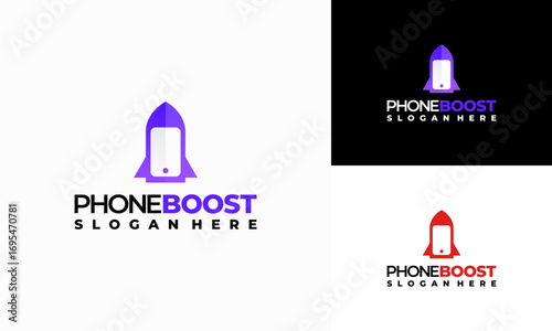 Modern Phone Booster logo with rocket symbol, Elegant Fast Phone logo template vector