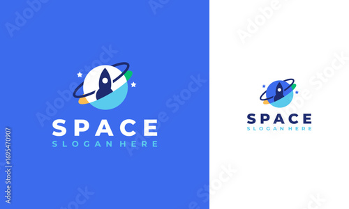 Spaceship Logo designs concept vector, Rocket with Planet logo designs icon template