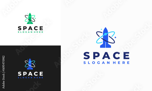Spaceship Logo designs concept vector, Rocket with Planet logo designs icon template