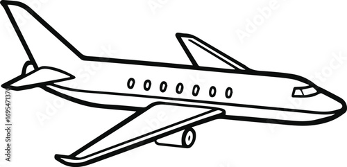 jetliner line art, black outline, vector and illustration