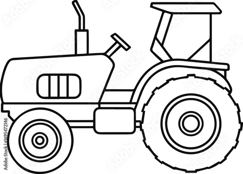 lawn tractor line art, black outline, vector and illustration