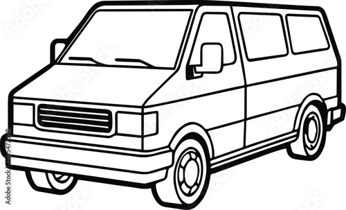 light commercial vehicle line art, black outline, vector and illustration