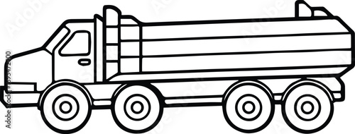log carrier truck line art, black outline, vector and illustration