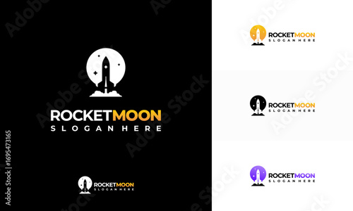 Rocket Moon logo designs concept vector, Spaceship logo designs template