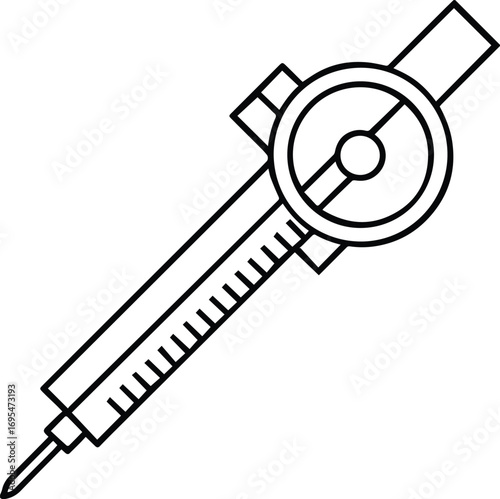 micrometer screw gauge line art, black outline, vector and illustration