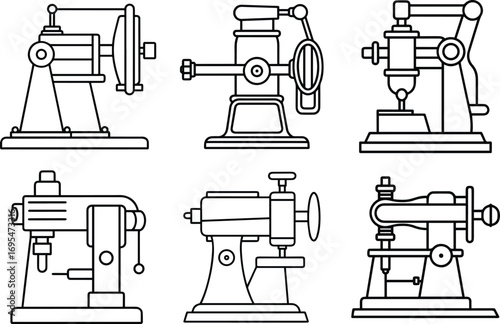Collection of milling machine line art, black outline, vector and illustration